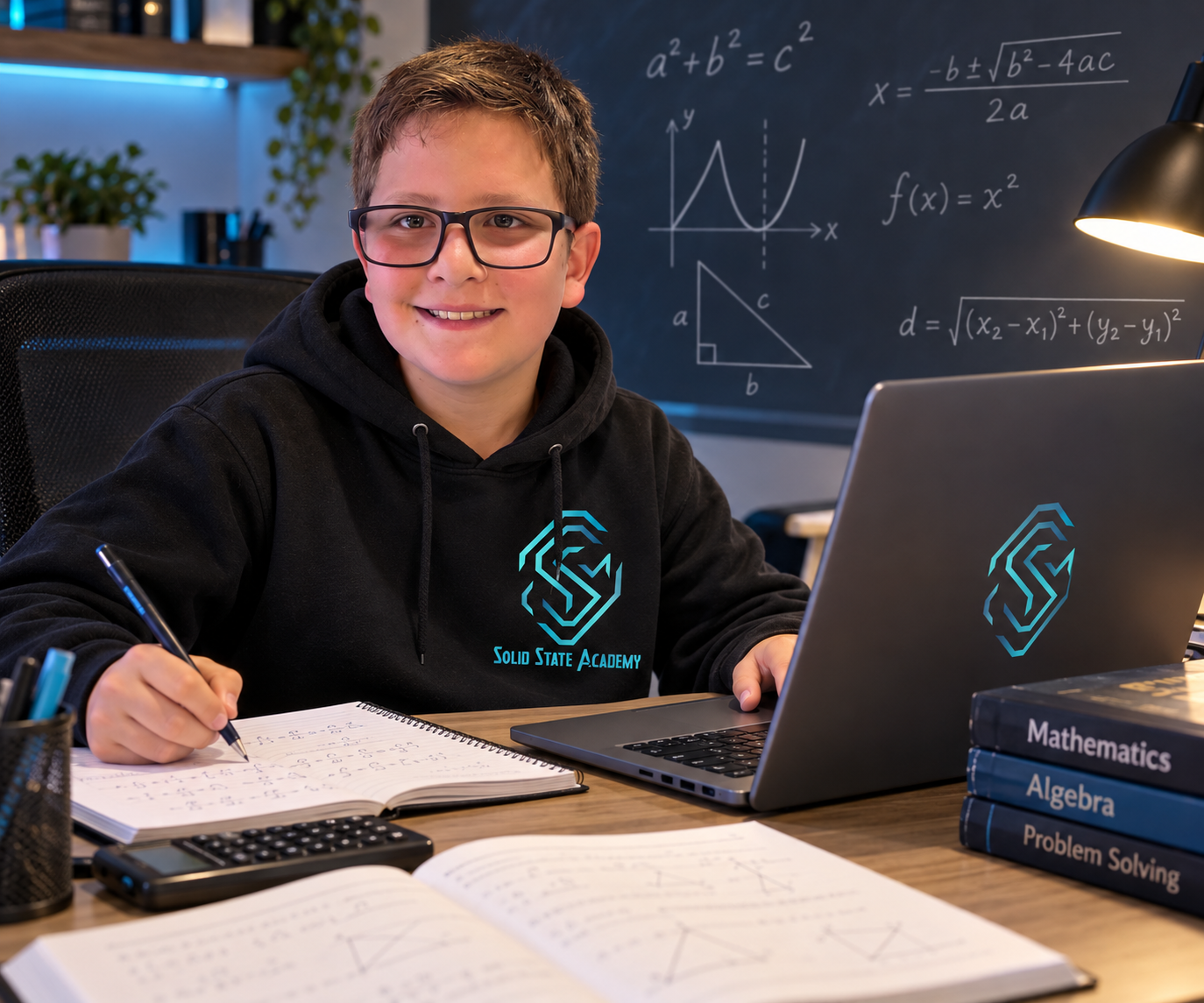 Student learning mathematics online with Solid State Academy